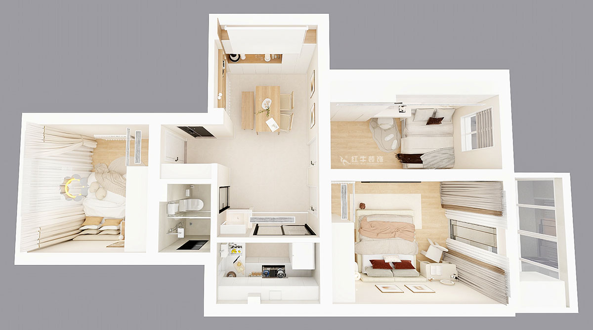 蔣?。俨狡?號606室-75㎡-現代簡約風格｜3室2廳1衛(wèi)｜老房裝修｜定制家｜全包12萬｜00_04鳥瞰圖