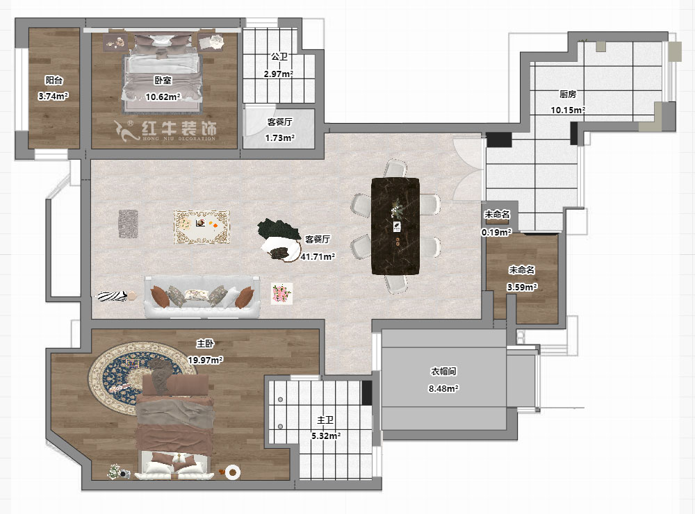 蔣琛｜御江金城11-3-2206-140㎡-法式奶油風格｜3室2廳2衛(wèi)｜新房裝修｜定制家｜全包23萬｜00_03平面彩圖