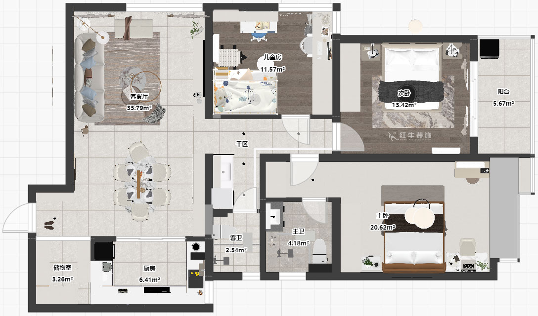 朱彥｜清江西苑17-2-1302-132㎡-現(xiàn)代簡約風格｜3室2廳2衛(wèi)｜老房裝修｜定制家｜全包14萬｜00_03平面彩圖