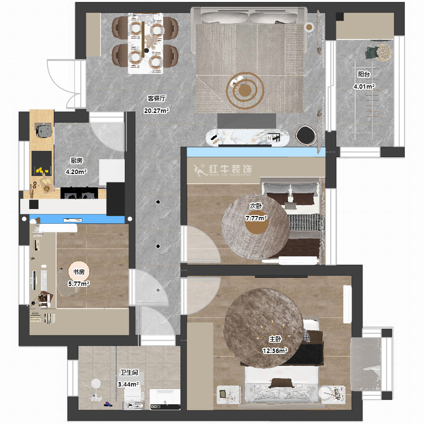 朱彥｜江楓苑南苑1-1-1302-85㎡-現(xiàn)代簡約風(fēng)格｜3室2廳1衛(wèi)｜新房裝修｜定制家｜全包10萬｜00_03平面彩圖