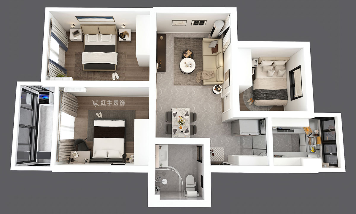 孟憲濤｜龍悅山莊7-402-82㎡-現(xiàn)代簡(jiǎn)約風(fēng)格｜3室2廳1衛(wèi)｜老房裝修｜定制家｜全包12萬(wàn)｜00_04鳥(niǎo)瞰圖