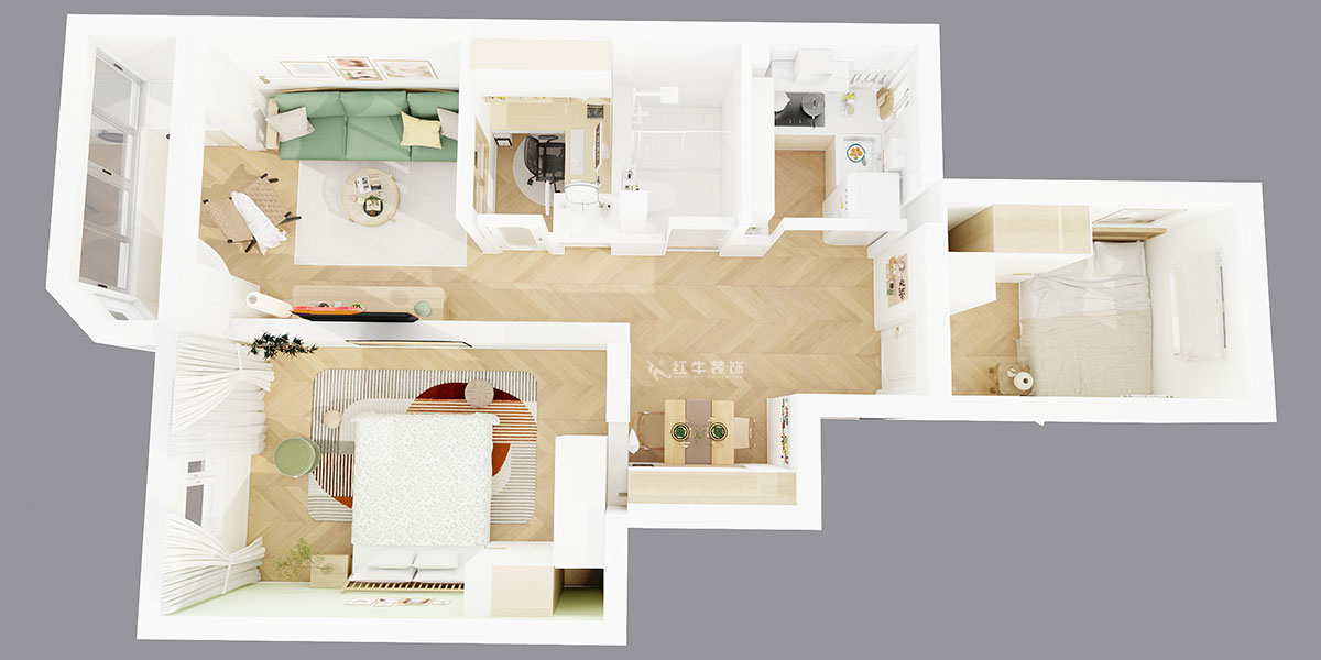 朱明琪｜評(píng)事街137號(hào)3-402-71㎡-原木風(fēng)格｜3室2廳1衛(wèi)｜老房改造｜定制家｜全包11萬｜00_04鳥瞰圖