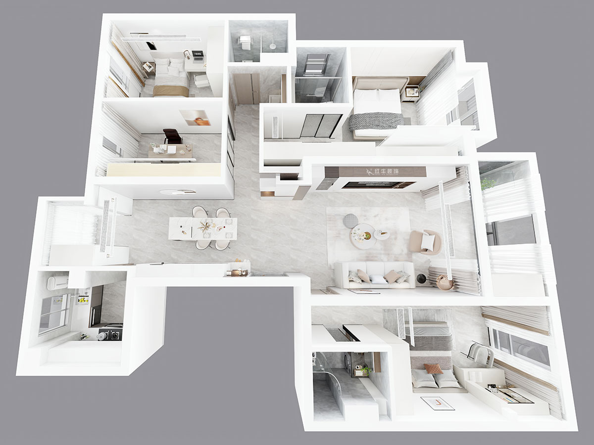 朱彥｜中海桃源里6-2-903-159㎡-現代簡約風格｜4室2廳3衛(wèi)｜新房裝修｜定制家｜全包21萬｜00_04鳥瞰圖