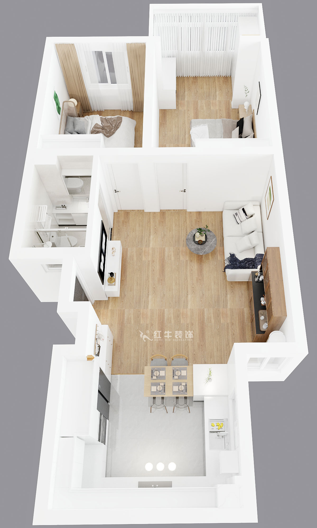 張智猿｜泰和園12-606-87㎡-現(xiàn)代風格｜2室1廳1衛(wèi)｜老房裝修｜定制家｜全包14萬｜00_05鳥瞰圖