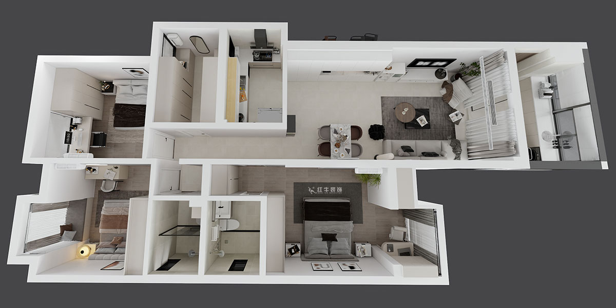 蔣?。袞|花園39-210-140㎡-現(xiàn)代簡約風(fēng)格｜4室2廳2衛(wèi)｜新房裝修｜定制家｜全包17萬｜00_04鳥瞰圖