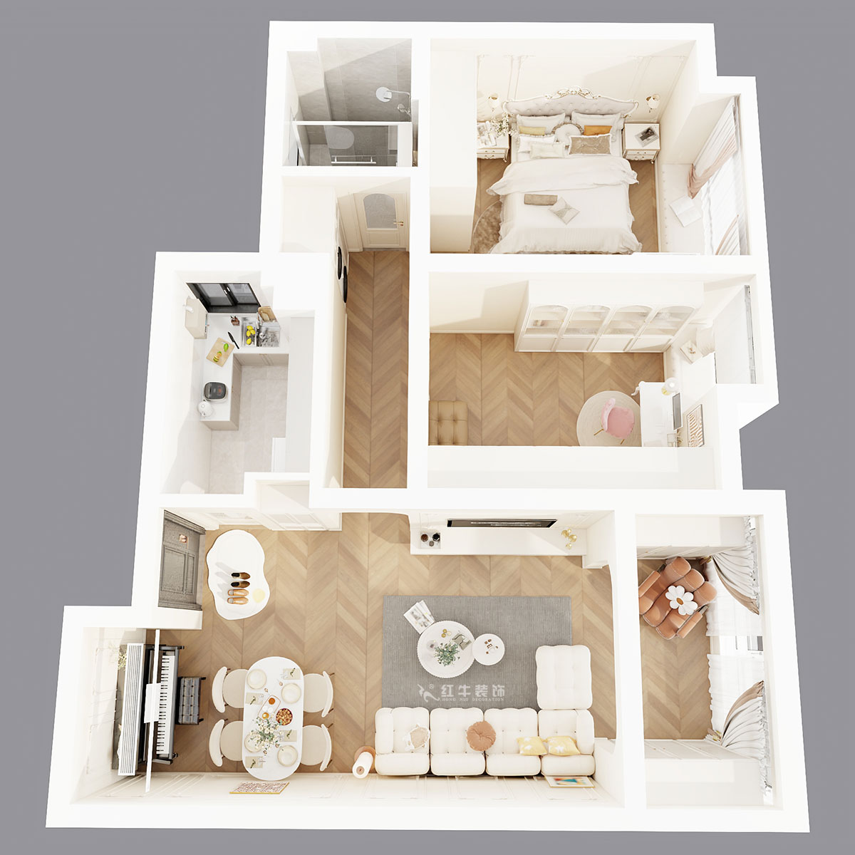 顧娟｜北外灘水城16街區(qū)11-903-80㎡-簡歐風格｜2室2廳1衛(wèi)｜新房裝修｜定制家｜全包12