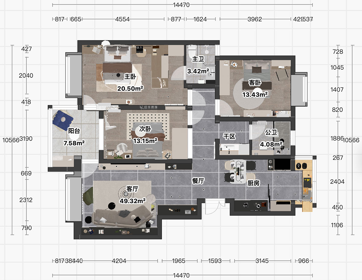 顧娟｜楓丹白露白鷺新寓6-1002-903-138㎡-現(xiàn)代簡約風(fēng)格｜3室2廳2衛(wèi)｜舊房裝修｜定制家｜全包19萬｜00_04平面彩圖