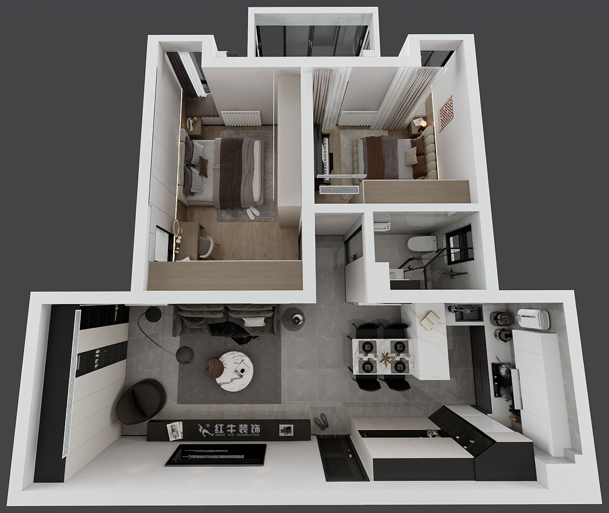 劉萍萍｜潤(rùn)花園2-2-202-94㎡-現(xiàn)代簡(jiǎn)約風(fēng)格｜2室2廳1衛(wèi)｜老房裝修｜定制家｜全包13萬(wàn)｜00_05鳥(niǎo)瞰圖