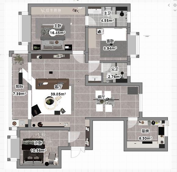 朱彥｜鐘山峰景5-1102-128㎡-現(xiàn)代簡(jiǎn)約風(fēng)格｜3室2廳2衛(wèi)｜精裝修改造｜定制家｜全包14萬(wàn)｜00_03平圖彩圖