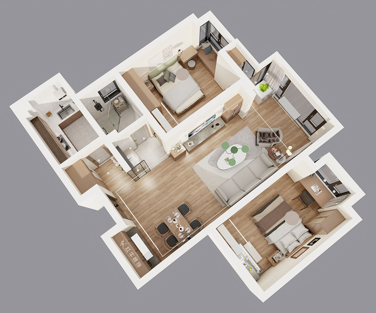 劉曉芳｜濱江雅園11-2803-87㎡-北歐風(fēng)格｜2室2廳1衛(wèi)｜新房裝修｜定制家｜全包14萬(wàn)｜00_04鳥(niǎo)瞰圖