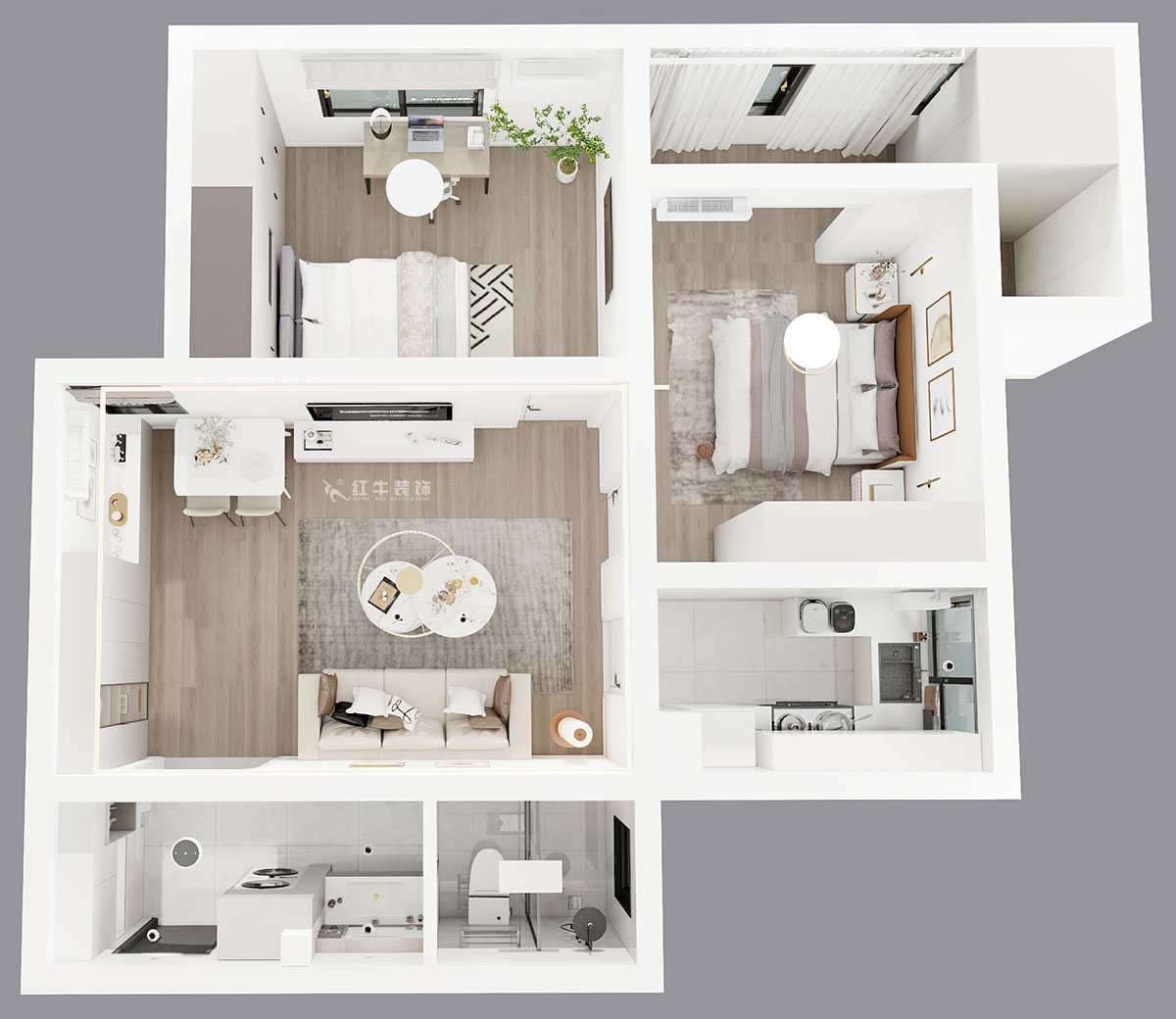 朱彥｜建康花苑4-505-89㎡-現(xiàn)代簡約風(fēng)格｜2室2廳1衛(wèi)｜老房改造｜定制家｜全包12萬｜00_04鳥瞰圖