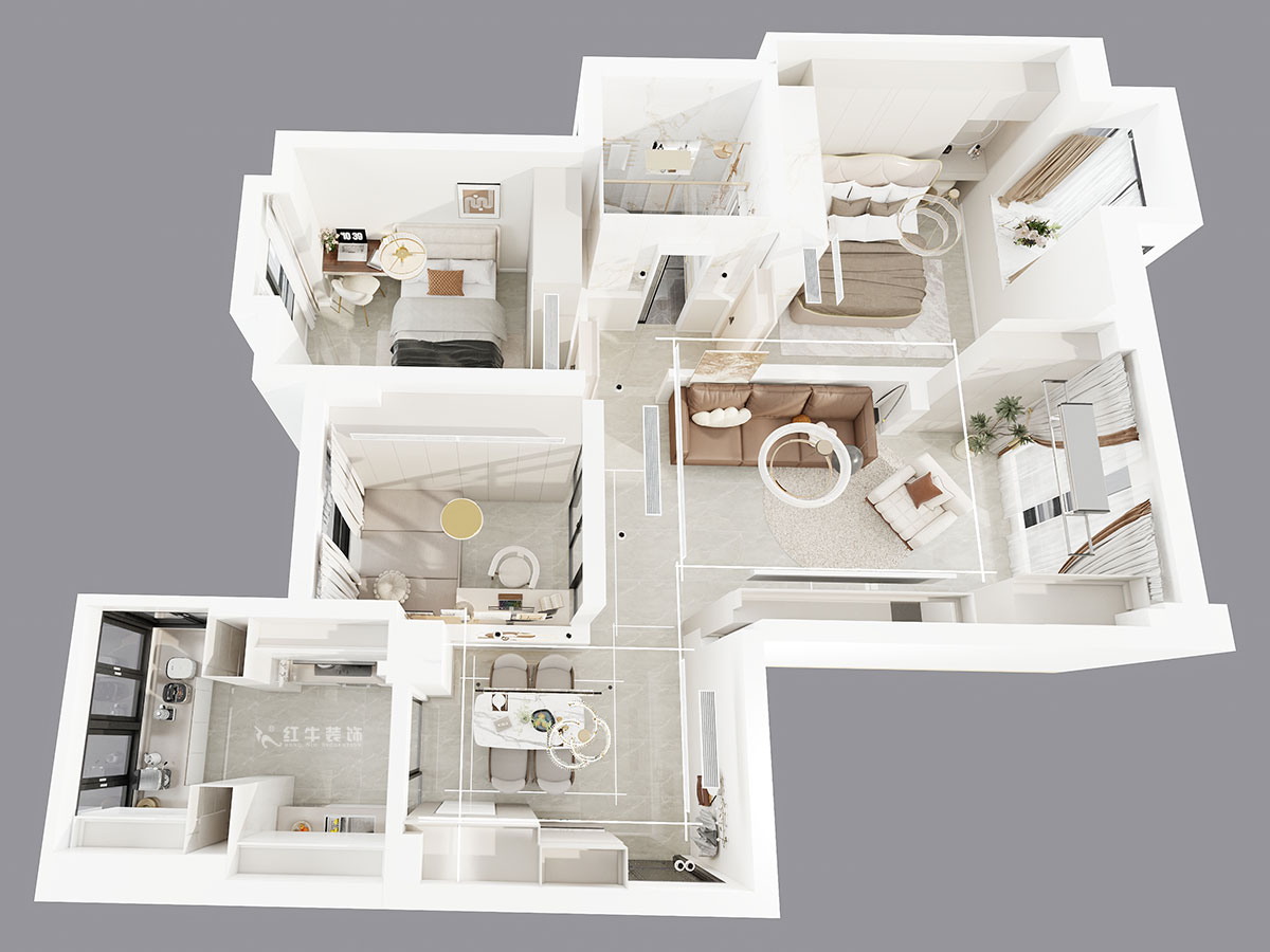 吳波｜金陵灣6-3-1901-120㎡-現(xiàn)代簡約風(fēng)格｜3室2廳1衛(wèi)｜新房裝修｜定制家｜全包15萬｜00_05鳥瞰圖