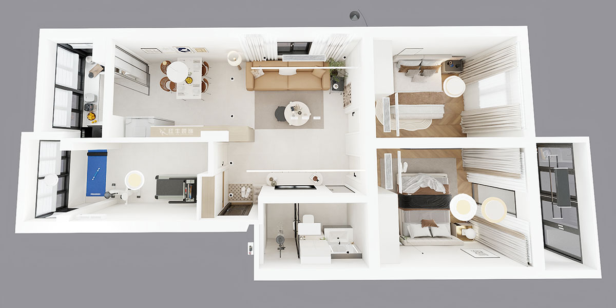 仇美蓉｜鐘山山莊23-1-201-87㎡-簡(jiǎn)約風(fēng)格｜3室2廳1衛(wèi)｜老房裝修｜定制家｜全包12萬(wàn)｜00_04鳥瞰圖