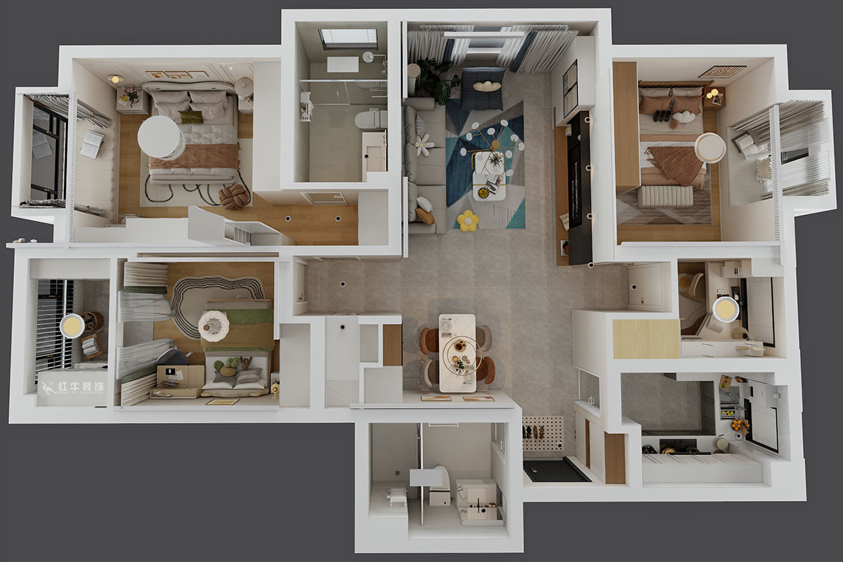 朱明琪｜星葉瑜憬灣2-2-1006-127㎡-北歐風(fēng)格｜3室2廳2衛(wèi)｜新房裝修｜定制家｜全包16萬(wàn)｜00_04鳥瞰圖