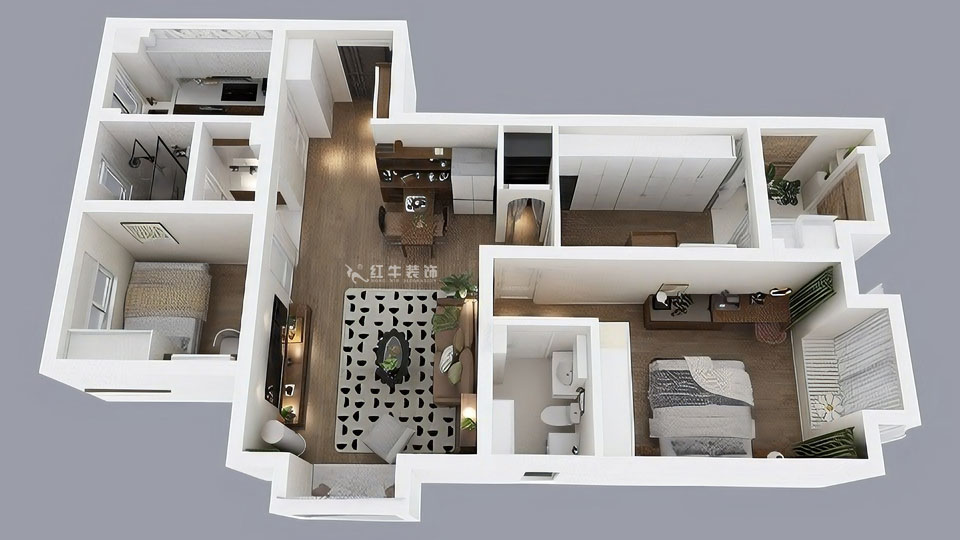 蔣?。鹩驀H10-2004-105㎡-現(xiàn)代簡(jiǎn)約風(fēng)格｜3室1廳1衛(wèi)｜毛坯裝修｜定制家｜全包12萬｜00_04鳥瞰圖