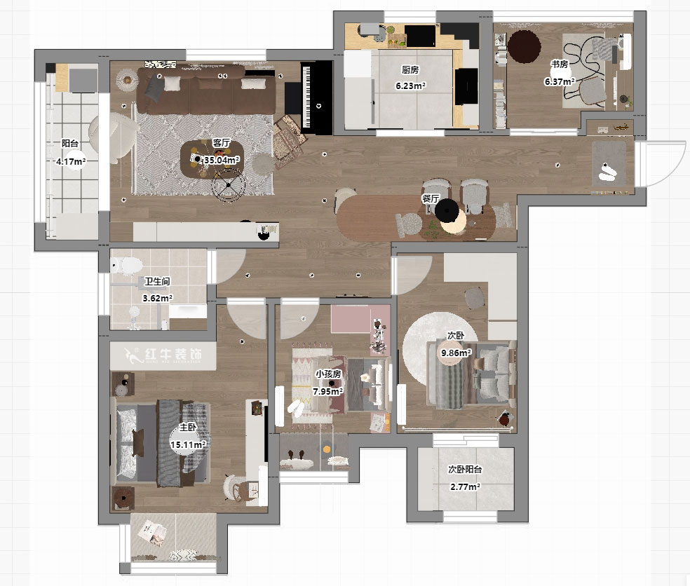 仇美蓉｜熊貓匯智家園2-2-1106-110㎡-簡約風(fēng)格｜4室2廳1衛(wèi)｜老房裝修｜定制家｜全包12萬｜00_03平面彩圖