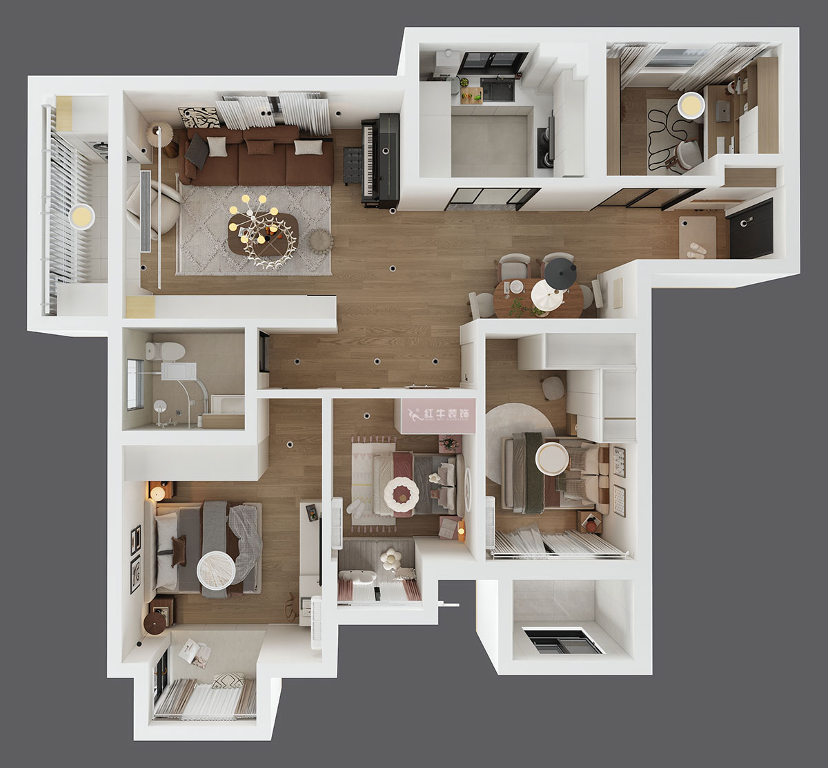 仇美蓉｜熊貓匯智家園2-2-1106-110㎡-簡約風(fēng)格｜4室2廳1衛(wèi)｜老房裝修｜定制家｜全包12萬｜00_04鳥瞰圖