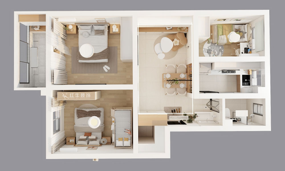 吳波｜土壤研究所小區(qū)27-102-77㎡-現(xiàn)代簡(jiǎn)約風(fēng)格｜3室2廳1衛(wèi)｜舊房裝修｜定制家｜全包11萬(wàn)｜00_05鳥(niǎo)瞰圖