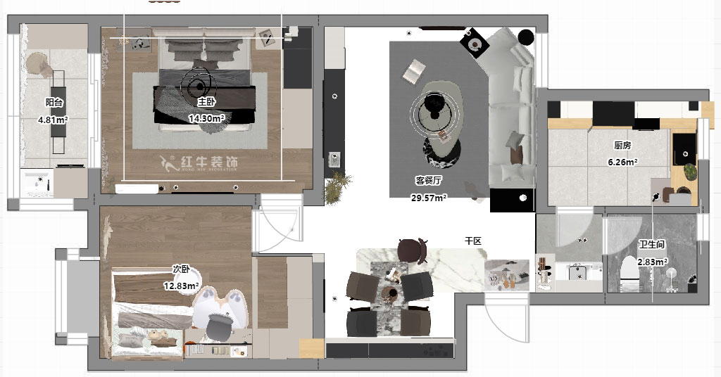 賈庭｜祥和家園6-502-85㎡-新中式風格｜2室2廳1衛(wèi)｜老房裝修｜定制家｜全包12萬｜00_03平面彩圖