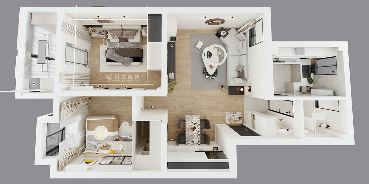 賈庭｜祥和家園6-502-85㎡-新中式風格｜2室2廳1衛(wèi)｜老房裝修｜定制家｜全包12萬｜00_04鳥瞰圖