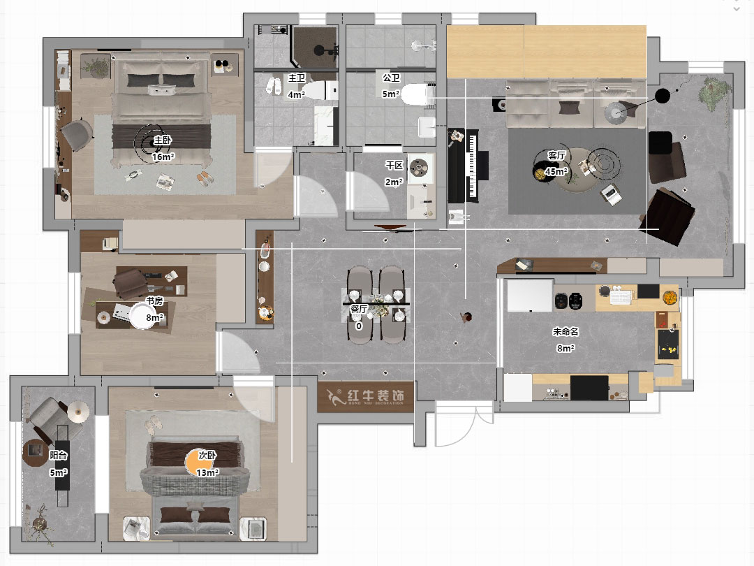 劉小勇｜柏悅瀾庭28-206-125㎡-現(xiàn)代簡約風(fēng)格｜3室2廳2衛(wèi)｜老房裝修｜定制家｜全包17萬｜00_03平面彩圖
