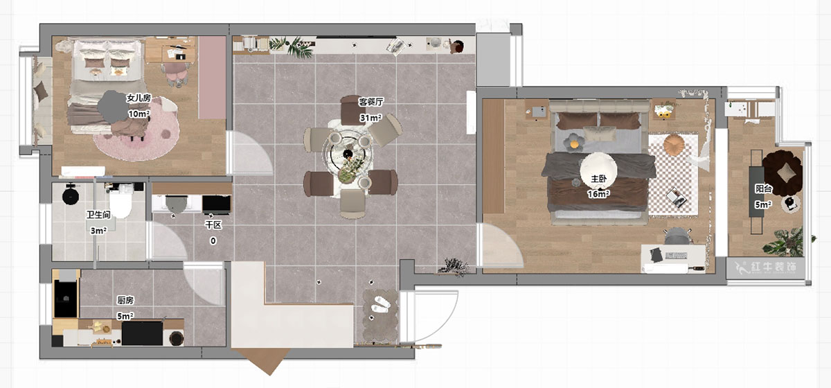 朱明琪｜一品嘉園1-29-606-89㎡-現(xiàn)代簡約風(fēng)格｜2室1廳1衛(wèi)+閣樓｜老房裝修｜定制家｜全包13萬｜00_03平面彩圖