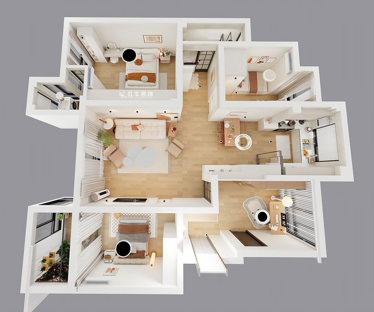 朱明琪｜紫氣鐘山21-1-202-110㎡-北歐風格｜3室2廳1衛(wèi)｜老房裝修｜定制家｜全包15萬｜00_04鳥瞰圖