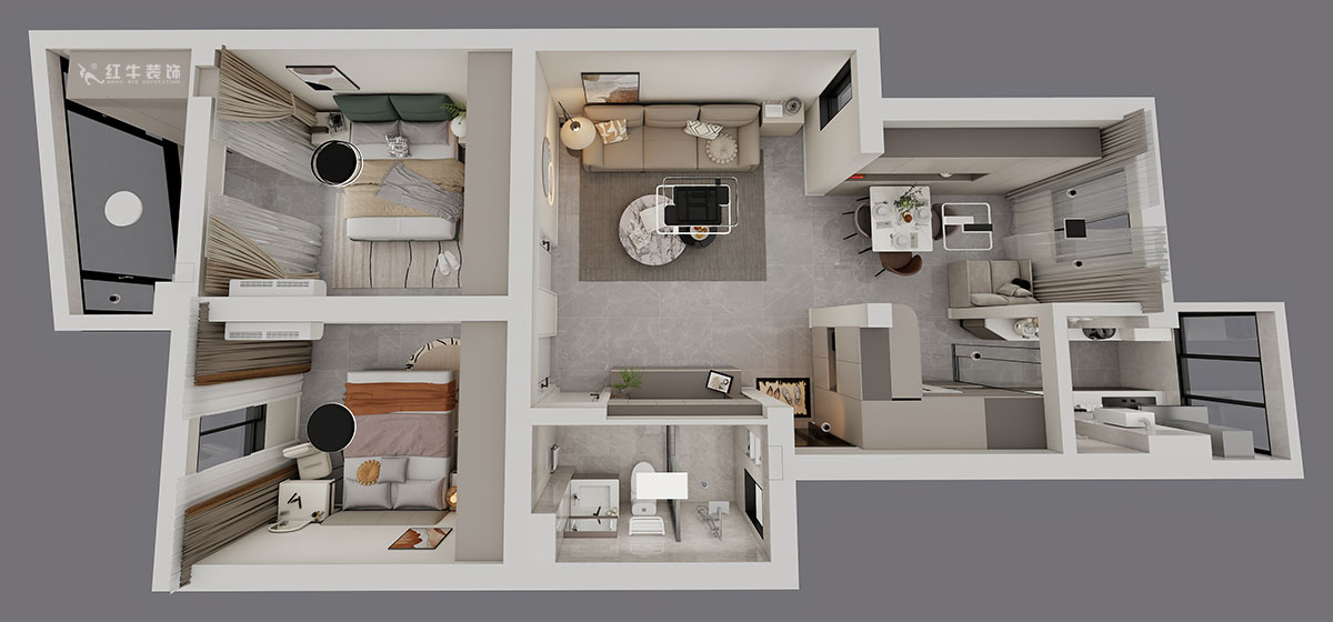 孟憲濤｜龍蟠花苑6-502-75㎡-現(xiàn)代簡約風(fēng)格｜3室1廳1衛(wèi)｜老房裝修｜定制家｜全包11萬｜00_04鳥瞰圖