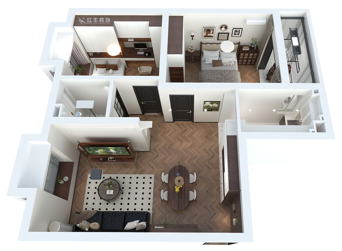 蔣?。偌液骰▓@倫敦城23-801-75㎡-復(fù)古風｜2室1廳1衛(wèi)｜二手房裝修｜定制家｜全包12萬｜00_04鳥瞰圖