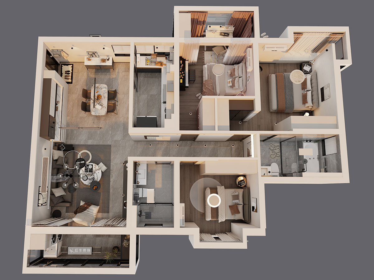 蔣?。邓{星座1-804-130㎡-現(xiàn)代簡約風格｜3室2廳2衛(wèi)｜老房裝修｜定制家｜全包19萬｜00_04鳥瞰圖
