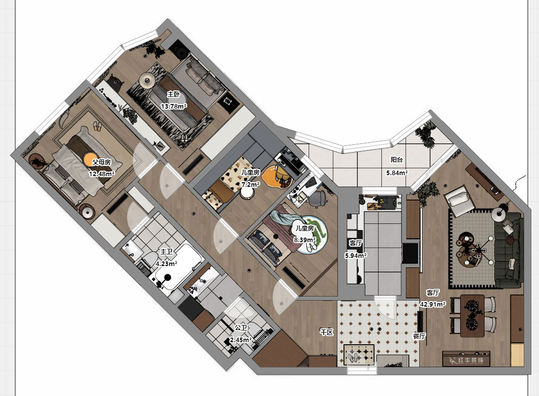 顧娟｜豐匯大廈2205室-120㎡-復(fù)古風｜3室2廳2衛(wèi)｜舊房裝修｜定制家｜全包16