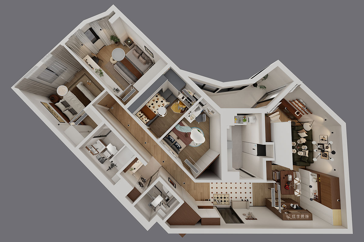 顧娟｜豐匯大廈2205室-120㎡-復(fù)古風｜3室2廳2衛(wèi)｜舊房裝修｜定制家｜全包16