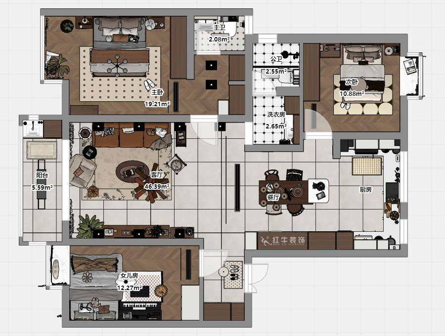 顧娟｜紫金明珠4幢102室-120㎡-復(fù)古風(fēng)｜3室2廳2衛(wèi)｜舊房裝修｜定制家｜全包16