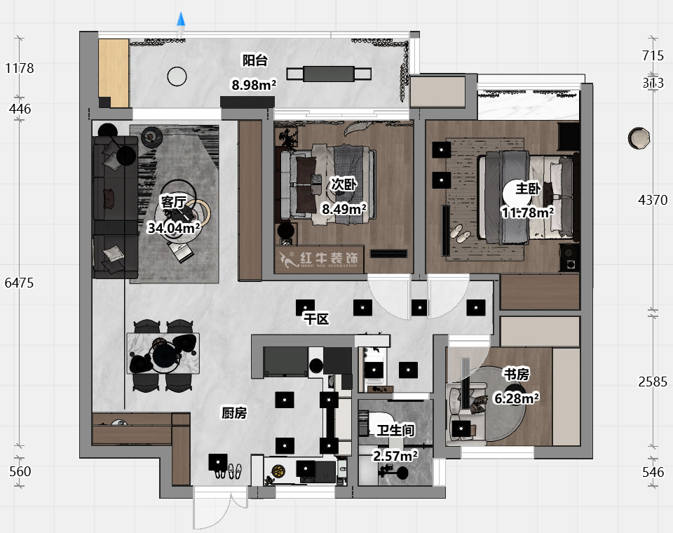 魏明花｜萬科久都薈A區(qū)2-2102-89㎡-現(xiàn)代簡約風(fēng)格｜3室2廳1衛(wèi)｜二手房裝修｜定制家｜全包12萬｜00_03平面彩圖