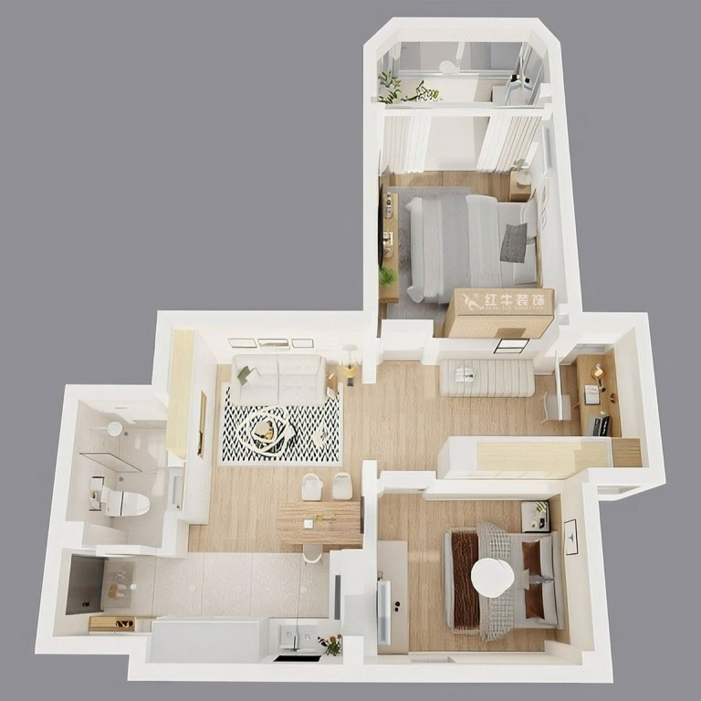 顧娟｜鎖金二村21-1105-77㎡-現(xiàn)代風(fēng)格｜2室2廳1衛(wèi)｜舊房裝修｜定制家｜全包11萬｜00_05鳥瞰圖