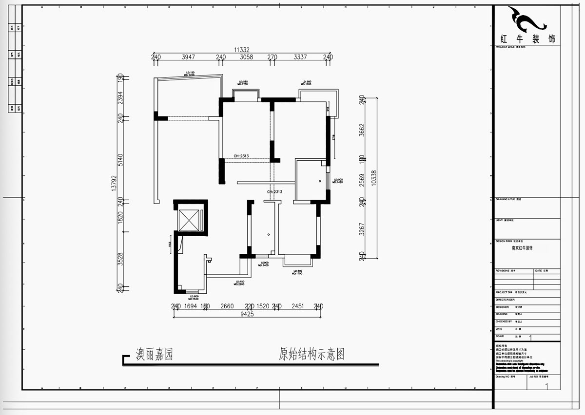 魏利利｜澳麗嘉園6-1004-128㎡-現(xiàn)代中古風｜3室2廳2衛(wèi)｜老房改造｜定制家｜全包17萬｜00_01原始結(jié)構(gòu)示意圖