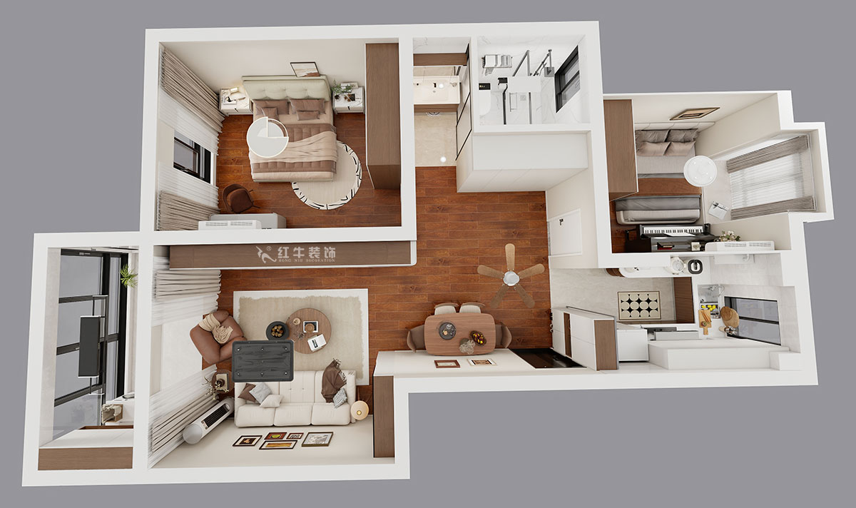 朱明琪｜時(shí)光澔韻3-2-902-90㎡-現(xiàn)代中古風(fēng)｜2室2廳1衛(wèi)｜老房裝修｜定制家｜全包13萬｜00_04鳥瞰圖