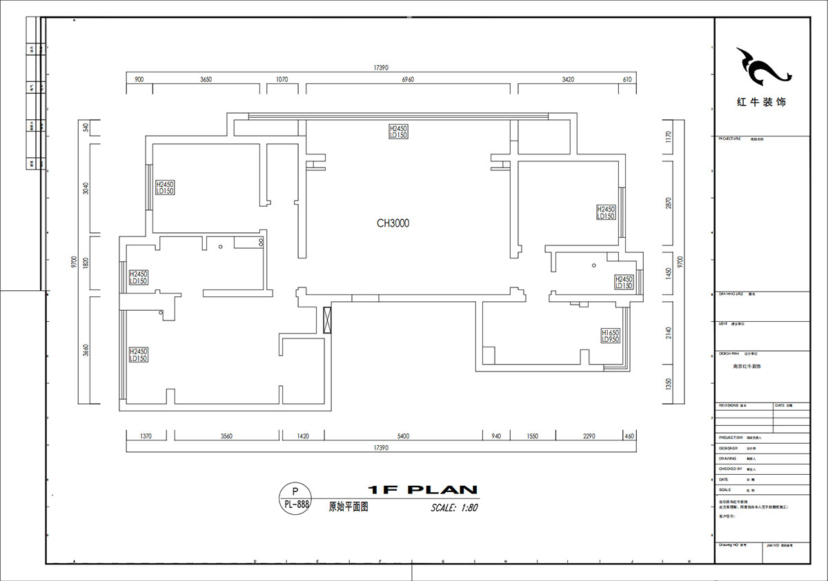 劉小勇｜翠屏誠園北區(qū)5-702-138㎡-現(xiàn)代黑白灰風(fēng)格｜3室2廳2衛(wèi)｜老房裝修｜定制家｜全包19萬｜00_01原始結(jié)構(gòu)圖