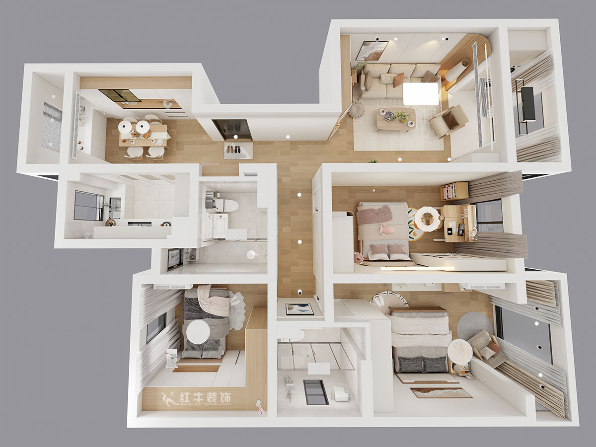 朱彥｜凱悅天琴2-3-1106-140㎡-現(xiàn)代簡約風格｜3室2廳2衛(wèi)｜老房改造｜定制家｜全包18萬｜00_04鳥瞰圖