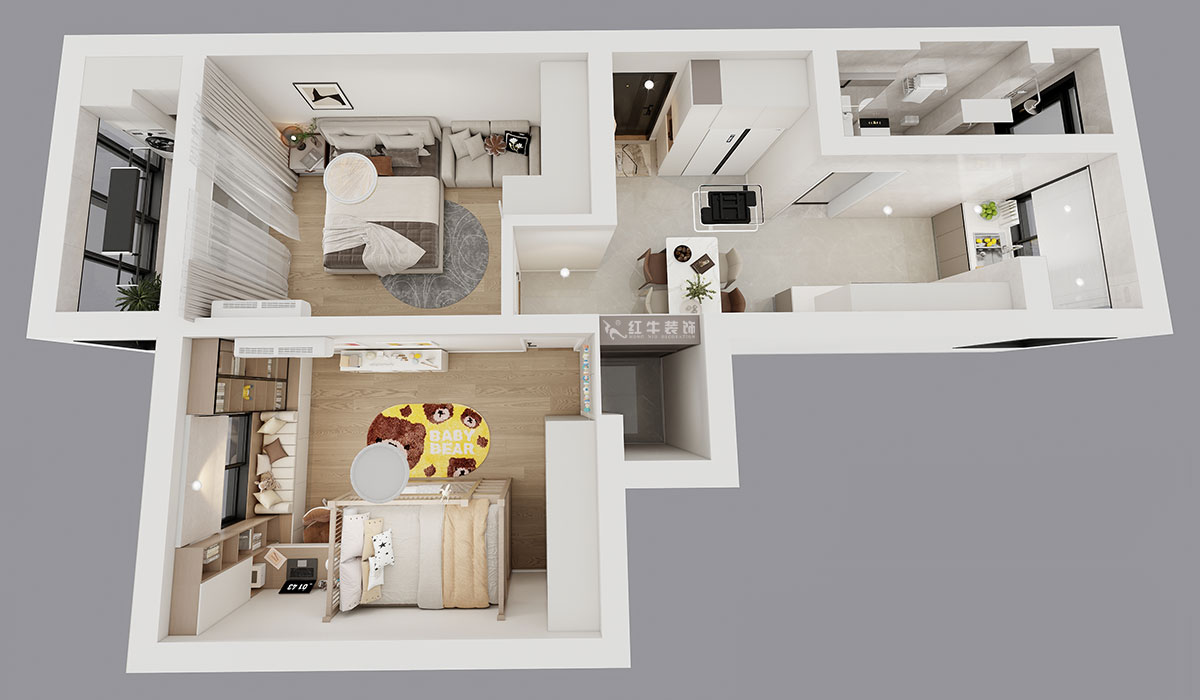 魏明花｜公教一村16-603-68㎡-現(xiàn)代簡約風格｜2室1廳1衛(wèi)｜二手房裝修｜定制家｜全包9萬｜00_04鳥瞰圖