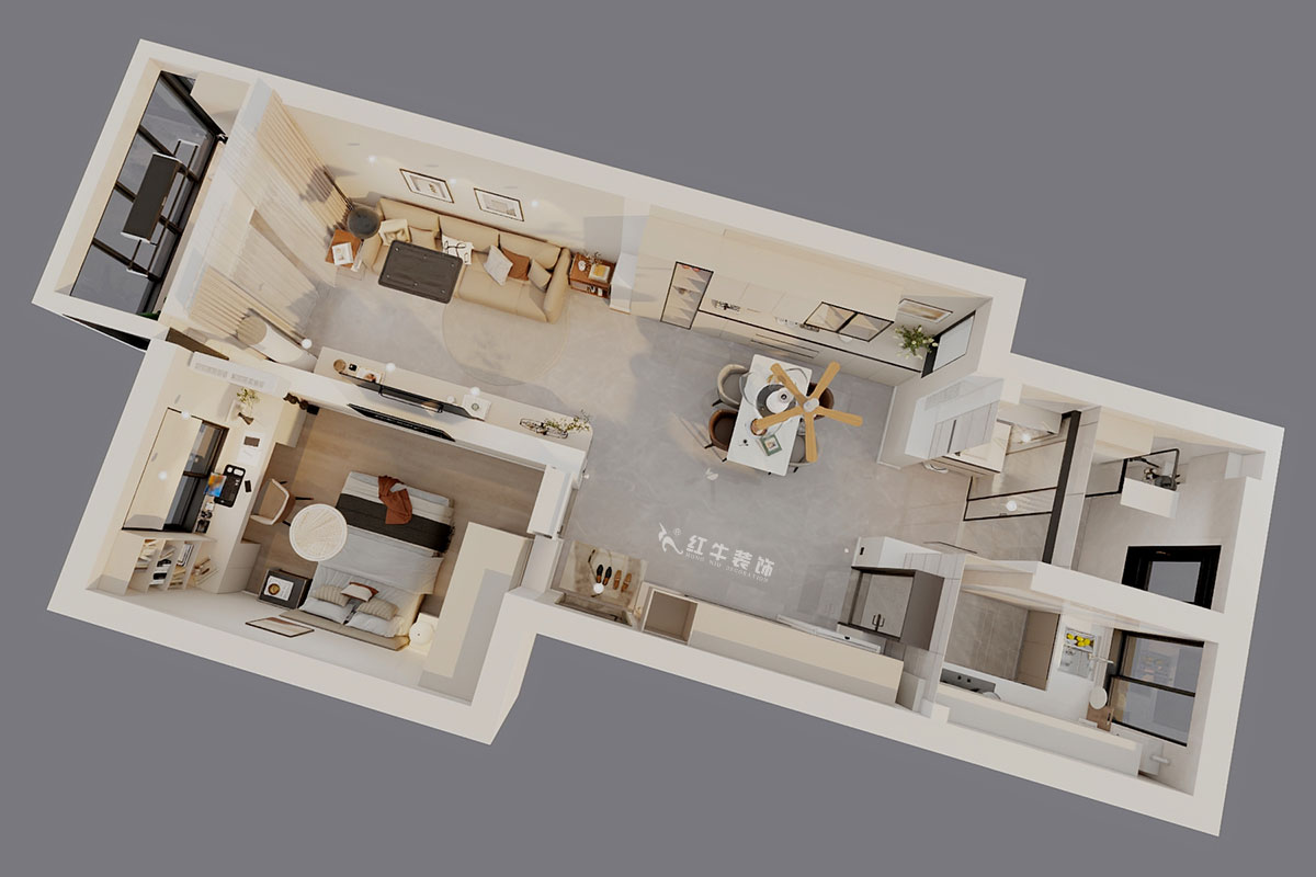 魏明花｜衛(wèi)橋新村17-502-70㎡-現(xiàn)代簡(jiǎn)約風(fēng)格｜1室2廳1衛(wèi)｜二手房裝修｜定制家｜全包9萬(wàn)｜00_04鳥瞰圖