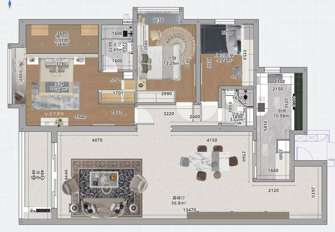 蔣?。┞∶?-1907-160㎡-法式風(fēng)格｜3室2廳2衛(wèi)｜舊房裝修｜定制家｜全包22萬｜00_03平面彩圖