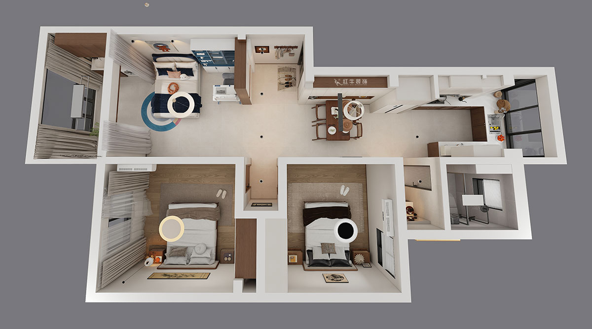 朱明琪｜美河園1-2-101-90㎡-現(xiàn)代風(fēng)格｜2室1廳1衛(wèi)｜老房改造｜定制家｜全包11萬(wàn)｜00_04鳥(niǎo)瞰圖