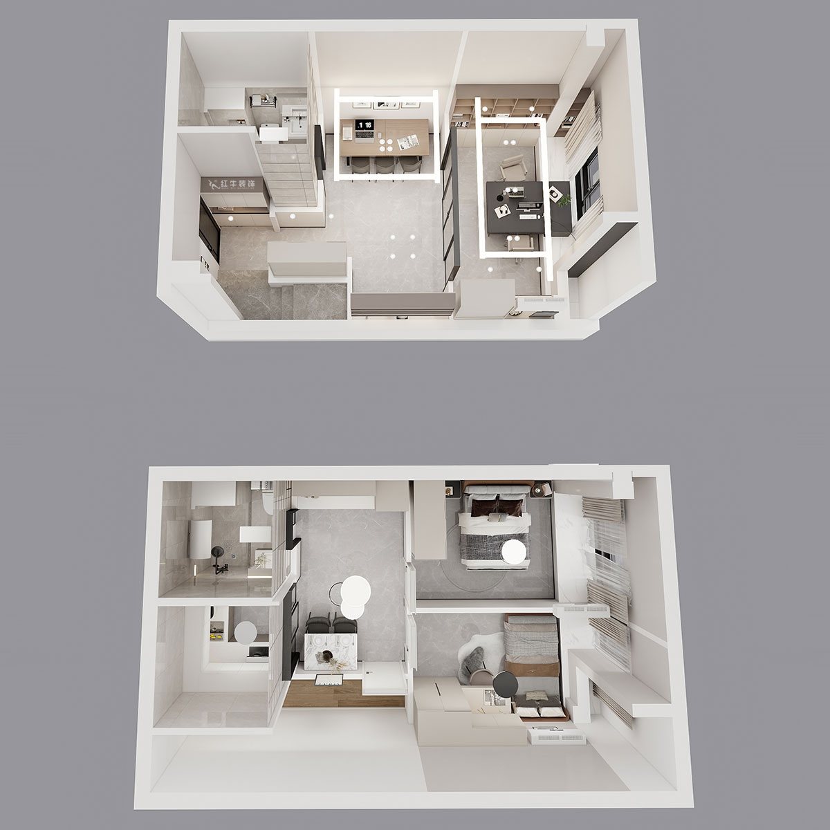 蔣?。谛陪K岸中心5號樓1218室-50㎡挑高-現(xiàn)代簡約風(fēng)格｜3室2廳2衛(wèi)｜老房裝修｜定制家｜全包12萬｜00_05鳥瞰圖