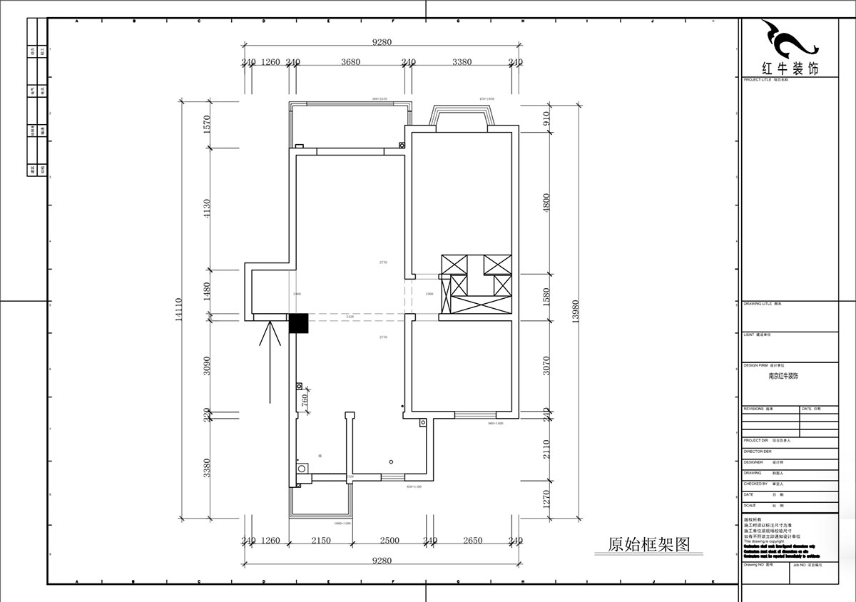 蔣?。汩坷?-2-902-100㎡-現(xiàn)代簡約風(fēng)格｜2室2廳1衛(wèi)｜老房裝修｜定制家｜全包14萬｜00_01原始框架圖