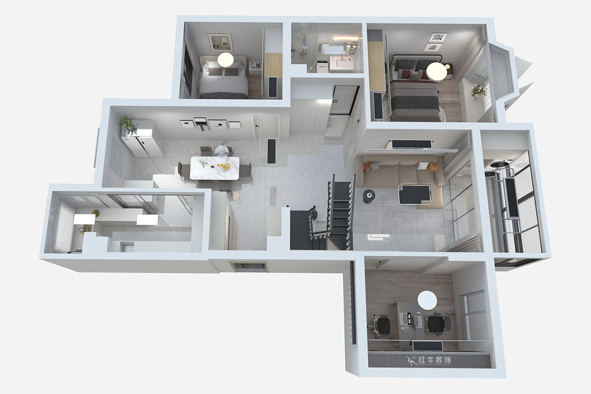 蔣琛｜香榭里8-3-1101-260㎡-現(xiàn)代簡約風格｜4室3廳2衛(wèi)｜老房裝修｜定制家｜全包29萬｜00_05鳥瞰圖