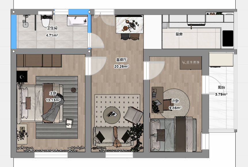 劉曉芳｜青云巷20號201-57㎡-現(xiàn)代風格｜2室2廳1衛(wèi)｜老房裝修｜定制家｜全包8