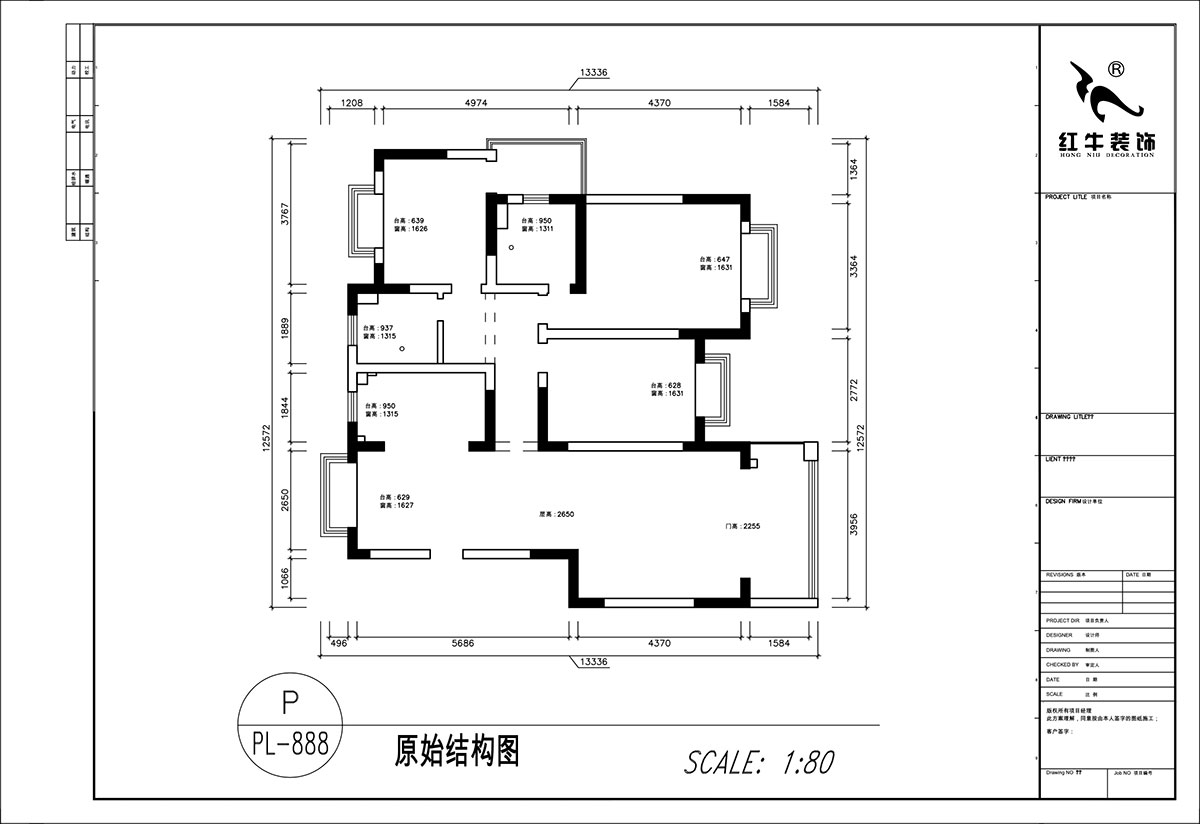 顧娟｜挪威森林13-501-125㎡-中古風｜3室2廳2衛(wèi)｜舊房裝修｜定制家｜全包17萬｜00_01原始結構圖