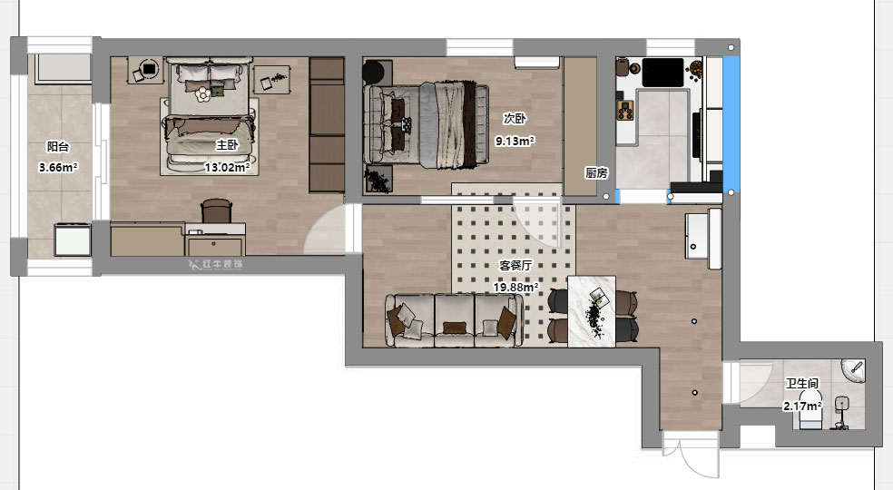 劉曉芳｜武學園6-807-73㎡-現(xiàn)代風格｜2室2廳1衛(wèi)｜老房裝修｜定制家｜全包8