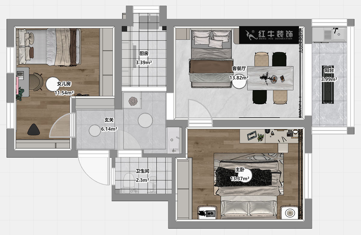 仇美蓉｜太平橋南38號(hào)1-601-67㎡-簡(jiǎn)約風(fēng)格｜2室1廳1衛(wèi)｜老房裝修｜定制家｜全包8萬(wàn)｜00_03平面彩圖